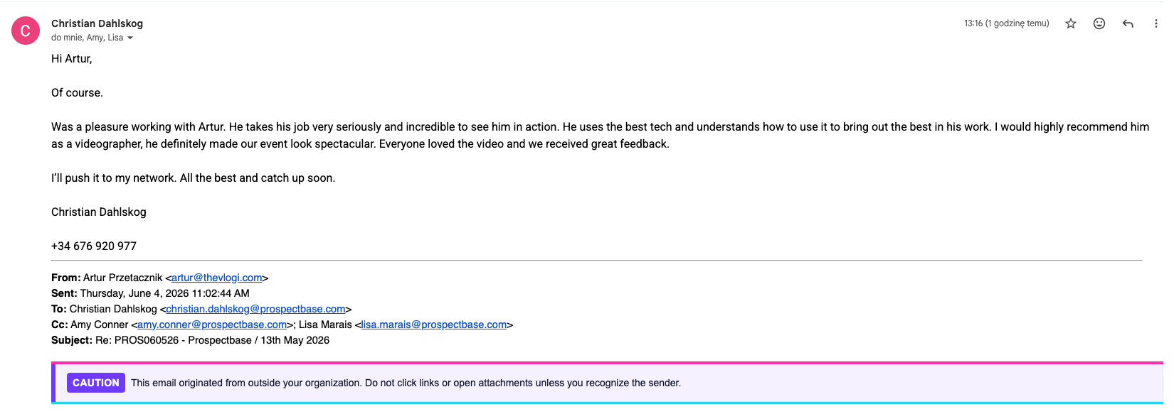 Feedback from Christian Dahlskog